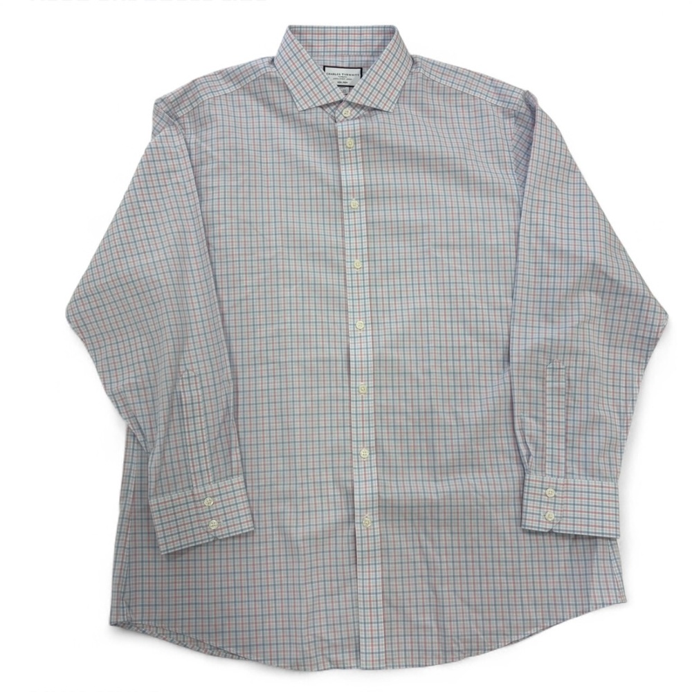 Charles Tyrwhitt Dress Shirt Mens Neck 18 Multicolor Check Blue Pink Button Down
